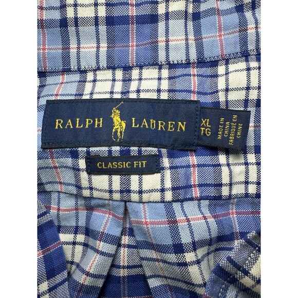 Ralph Lauren Classic Fit Long Sleeve Blue Plaid Button Front Shirt Men's XL‎ - Picture 4 of 11